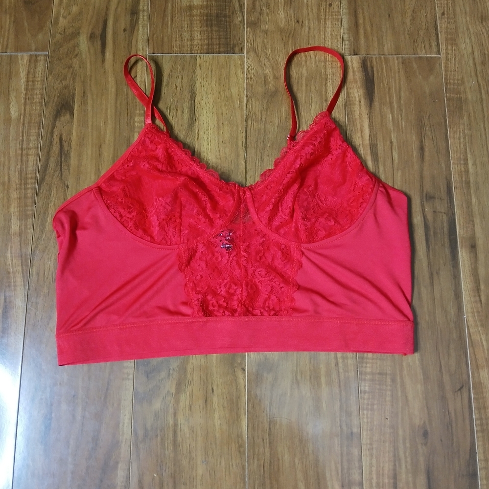 SHEIN Vibrant Red Lace Bralette Size 1X fits Like A LARGE